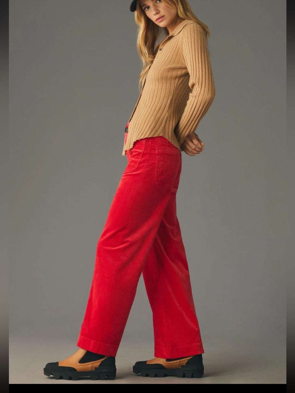 Anthropologie Maeve The Colette Cropped Wide-leg Corduroy Pants Red 29 Tall - Picture 2 of 13